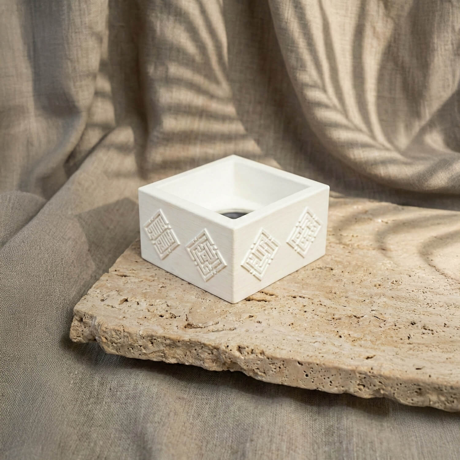 4 Dhikr Stone Cast Mabkhara – Geometric Square Kufic Incense Burner - Image 3