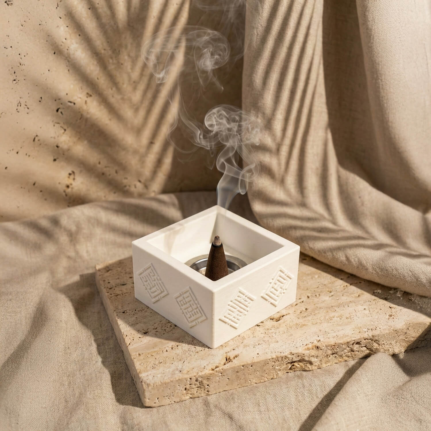 4 Dhikr Stone Cast Mabkhara – Geometric Square Kufic Incense Burner - Image 4