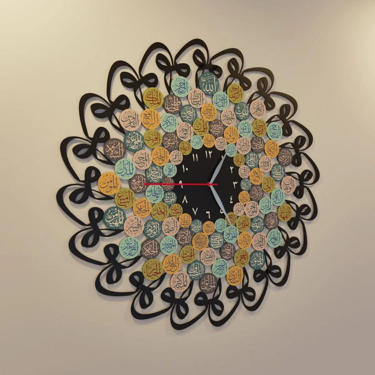 99 Names of Allah with Huwa Metal Islamic Wall Clock - Image 13