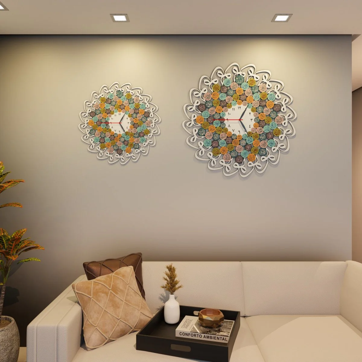 99 Names of Allah with Huwa Metal Islamic Wall Clock - Image 9