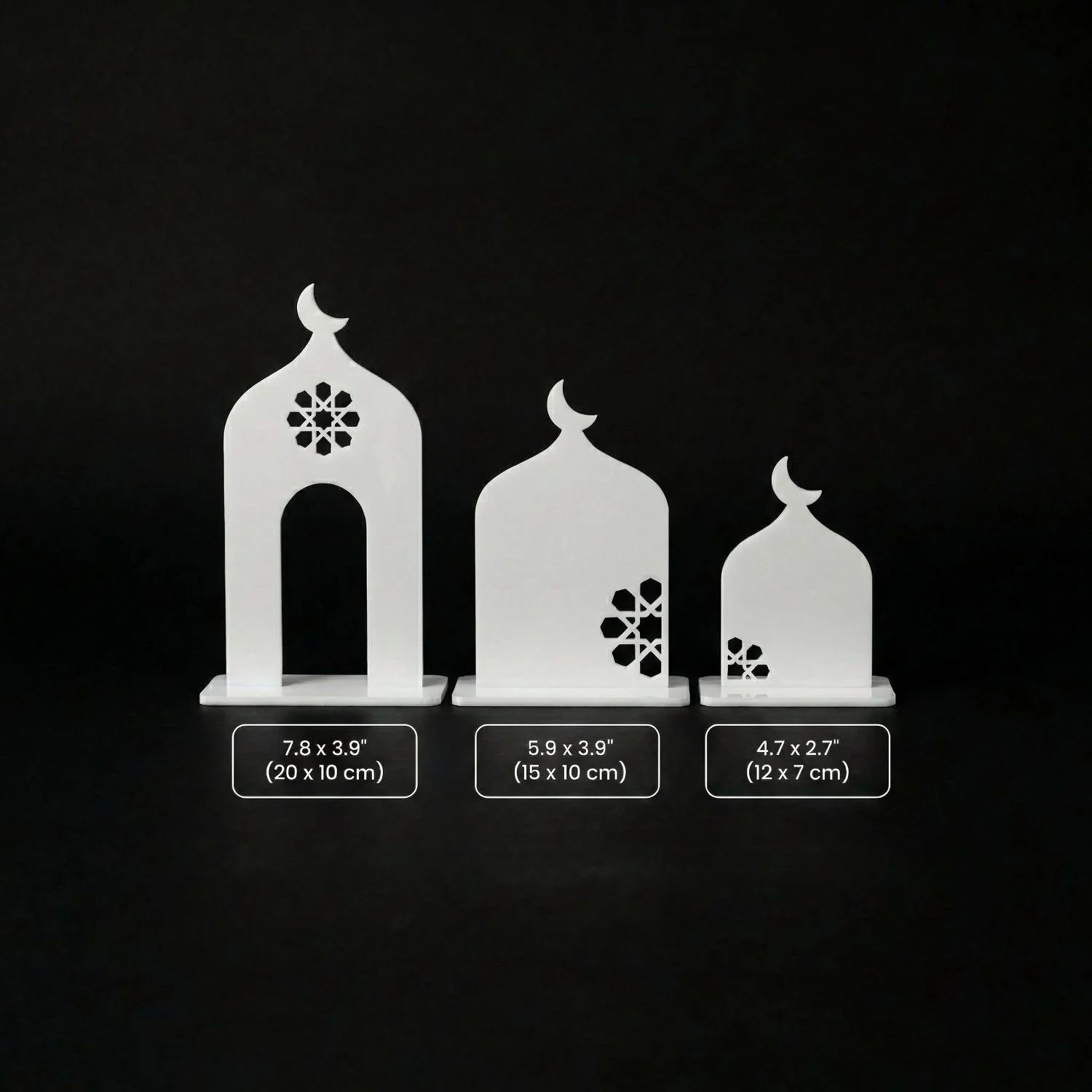 Three-Piece Set Acrylic Mosque Silhouette Stand – Modern Islamic Table Decor & Ramadan Gift - Image 6