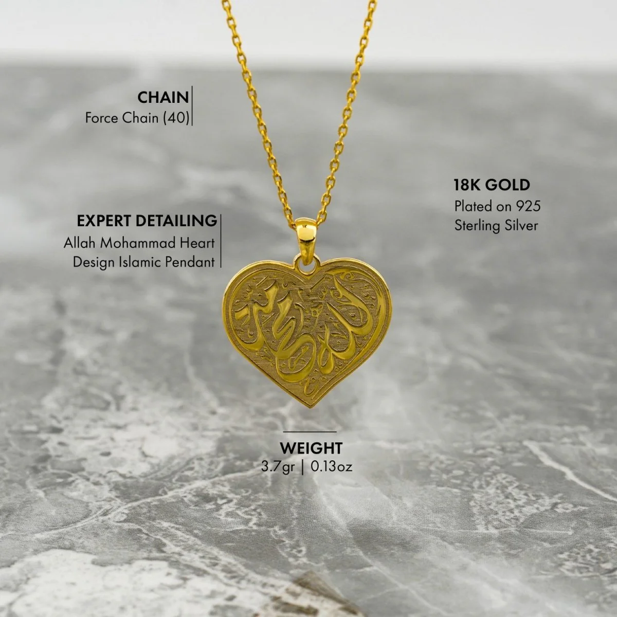 Muslim Jewelry - Allah & Muhammad | Heart Shaped Pendant - Image 7