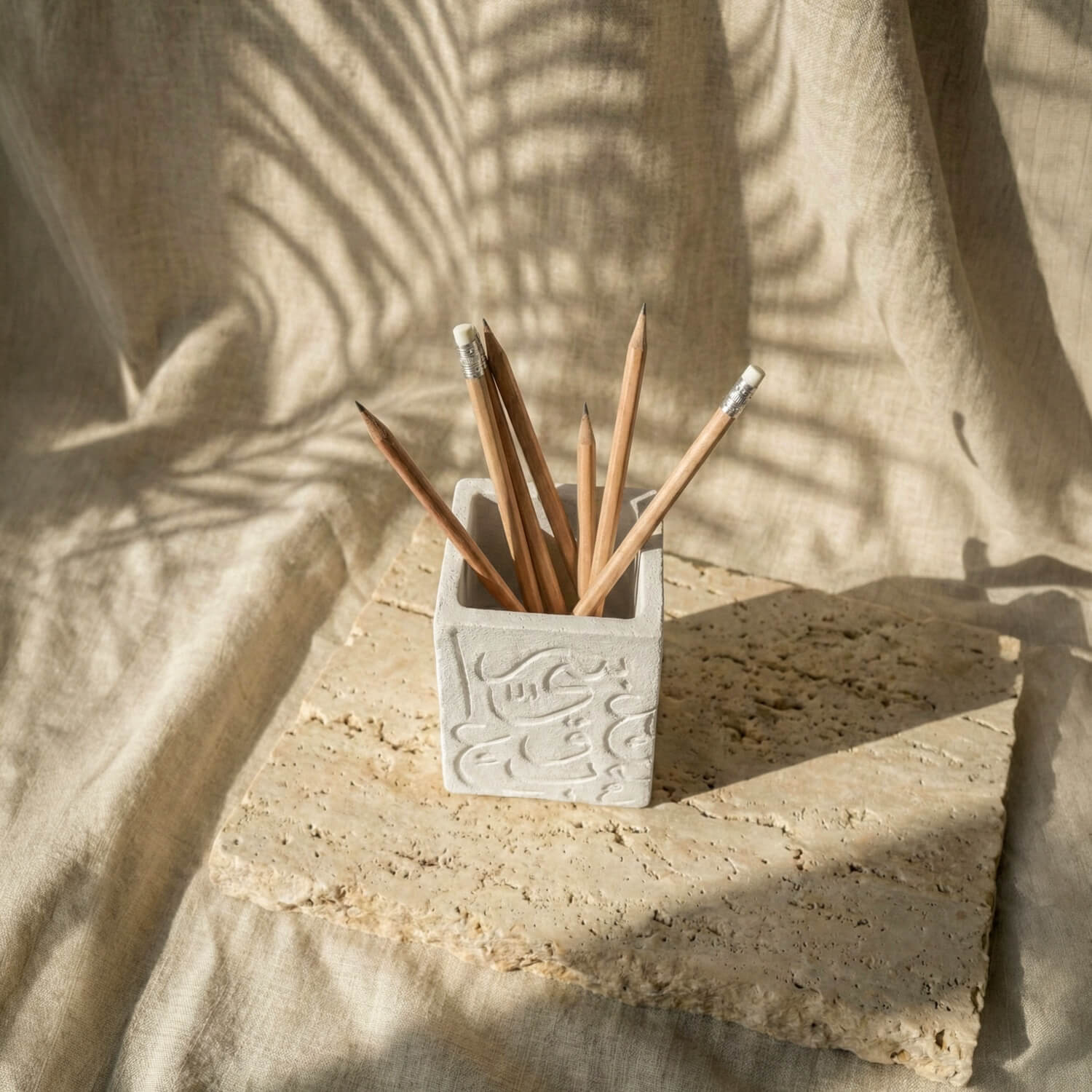 Arabic Letters Stone Cast Pencil Holder – Modern Calligraphy Desktop Organizer - Image 4