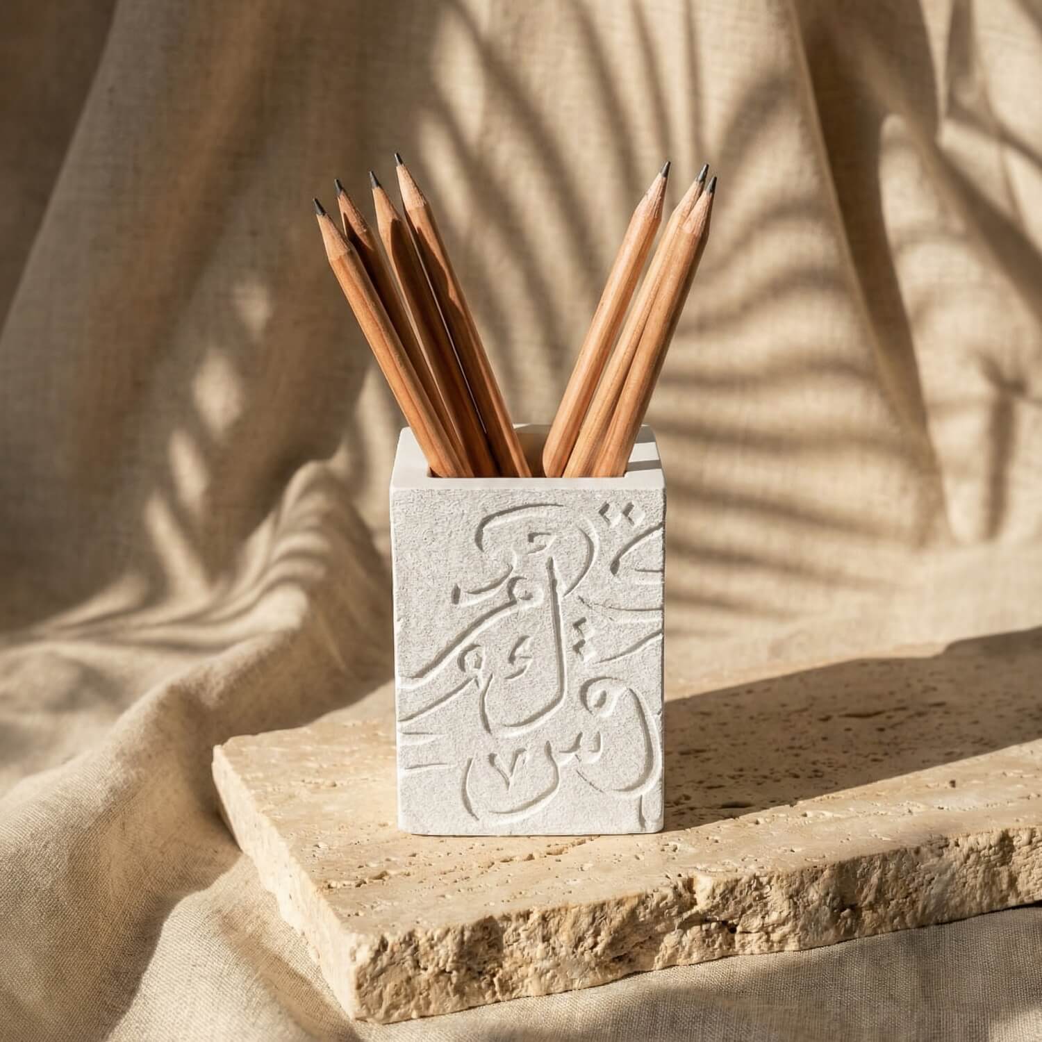 Arabic Letters Stone Cast Pencil Holder – Modern Calligraphy Desktop Organizer - Image 5