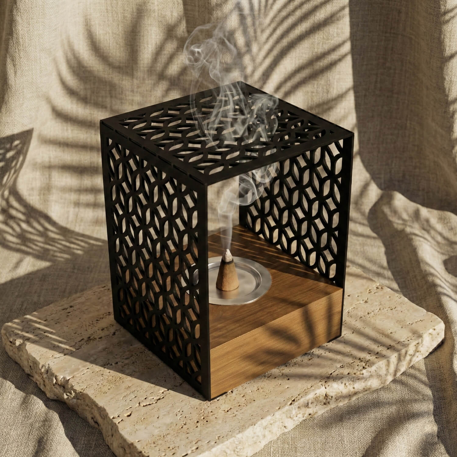 Modern Arched Metal Mabkhara with Solid Wood Base – Premium Bakhoor Burner - Image 2