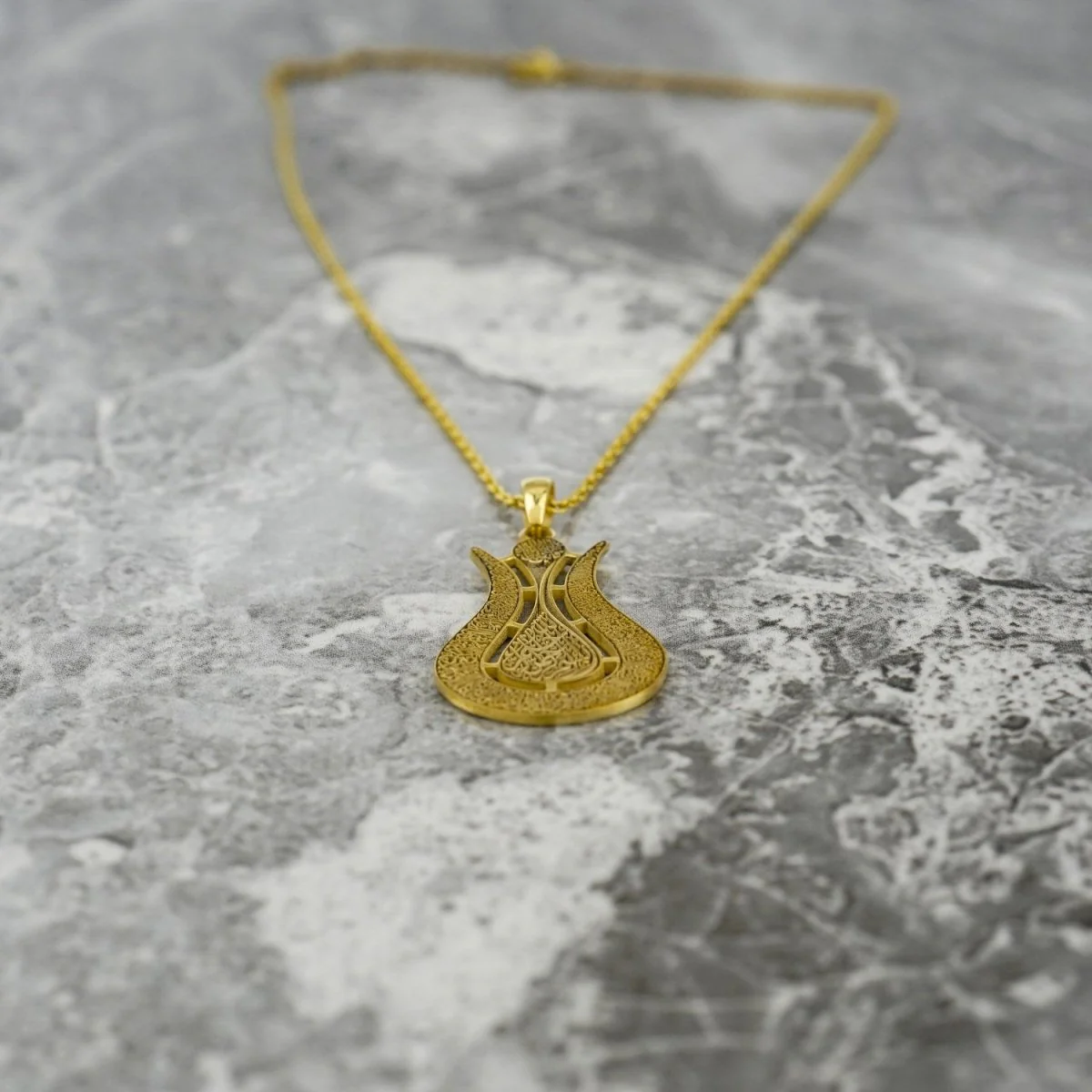 Ayatul Kursi Islamic Jewelry | Tulip Shaped Design - 18K Gold Plated Silver Muslim Pendant - Image 5