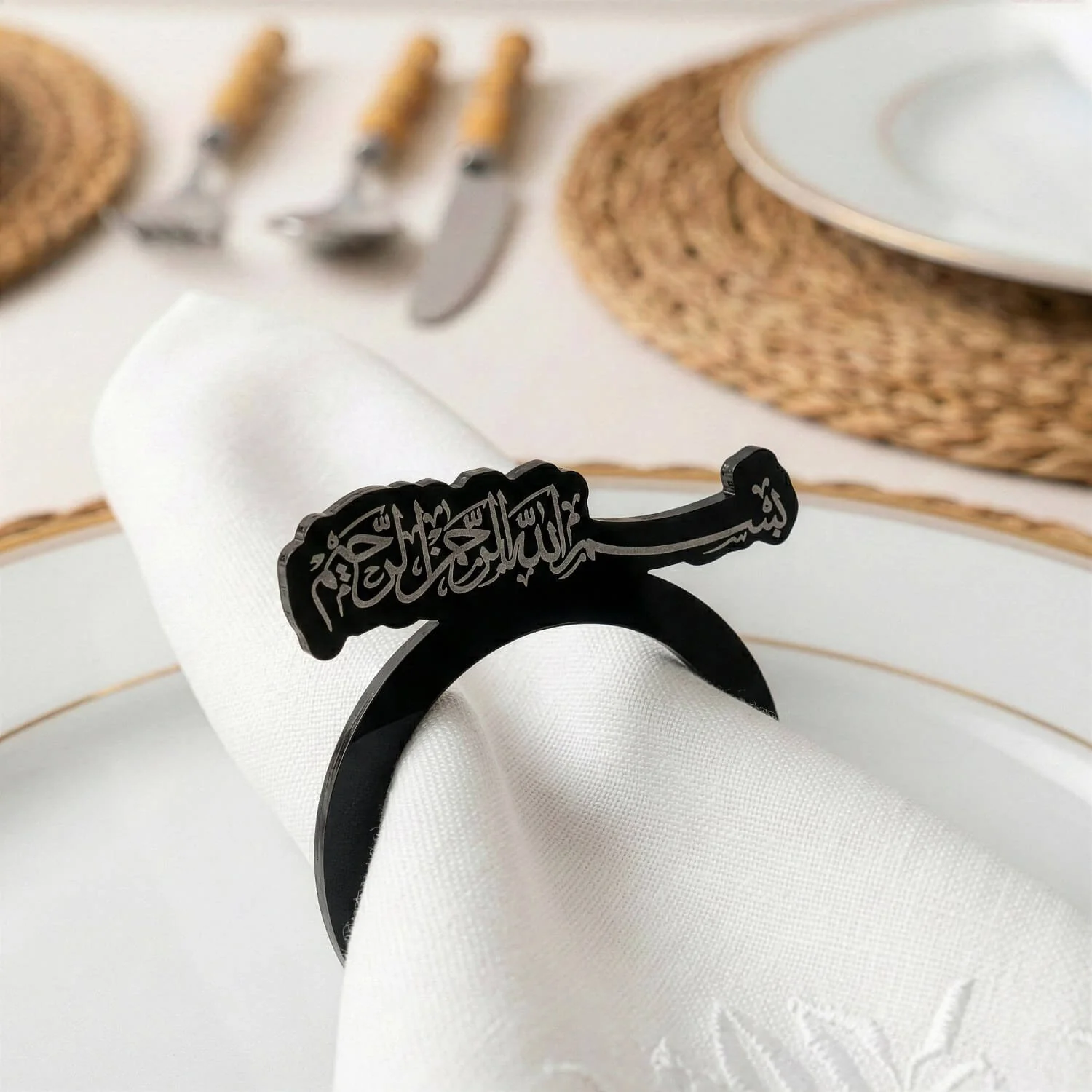 Basmala Thuluth Script Acrylic Napkin Rings – Islamic Table Decor - Image 5
