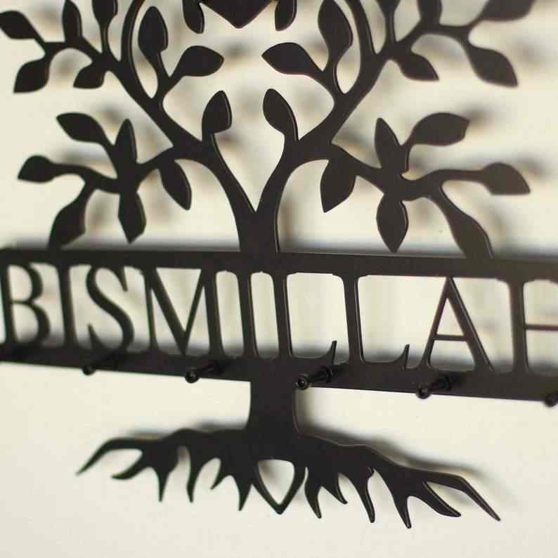 Bismillah Key Holder, Tree Shape Decor - Islamic Wall Art - Image 7