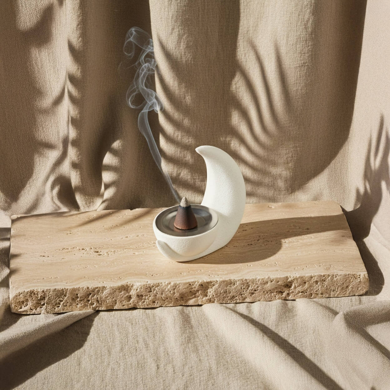 Crescent Moon Bakhoor Incense Burner – Modern Stone Texture Mabkhara - Image 4