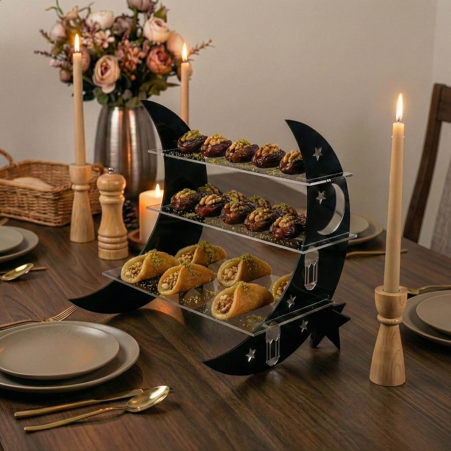 Crescent Moon Tiered Serving Stand – Ramadan Dessert Shelf - Image 2
