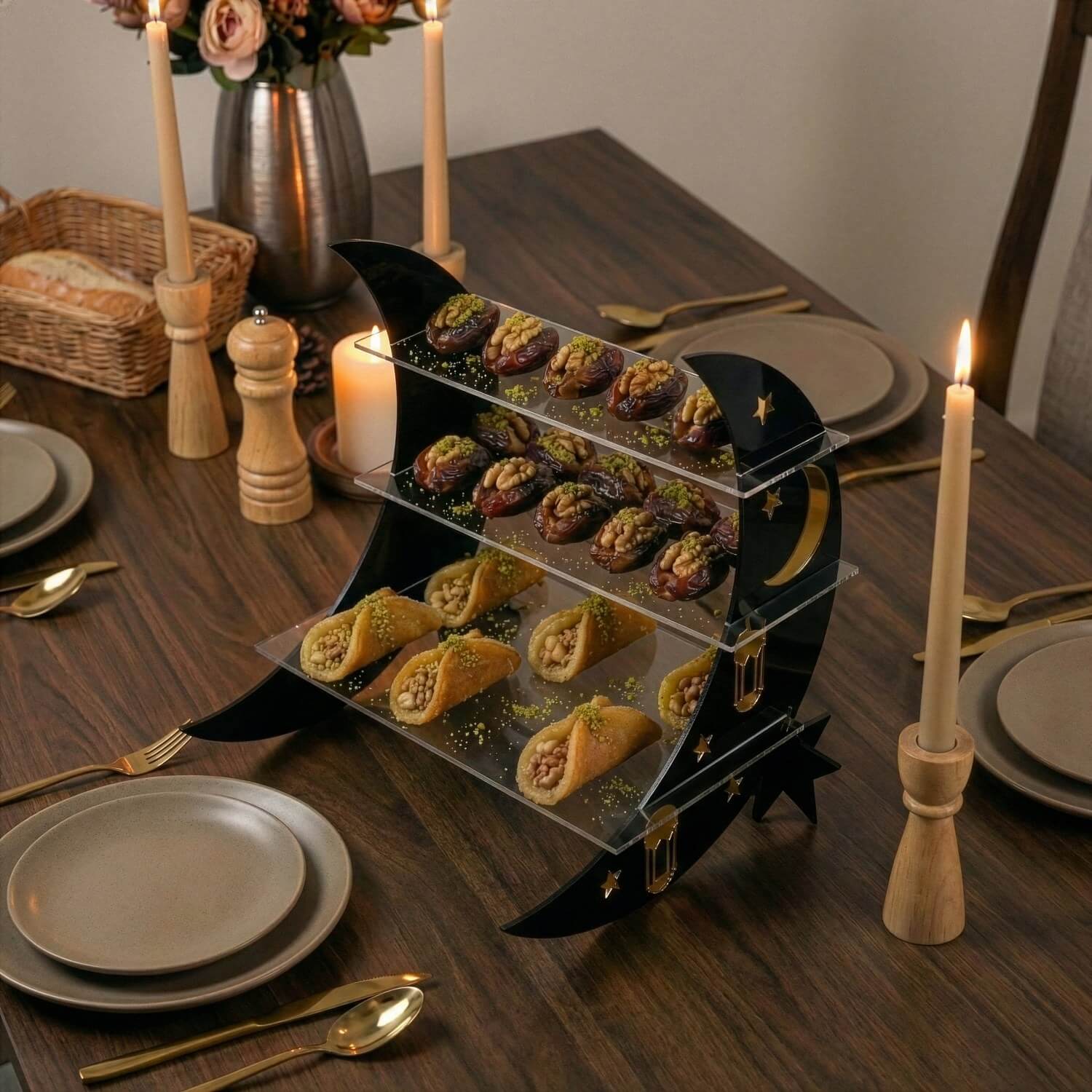 Crescent Moon Tiered Serving Stand – Ramadan Dessert Shelf - Image 3