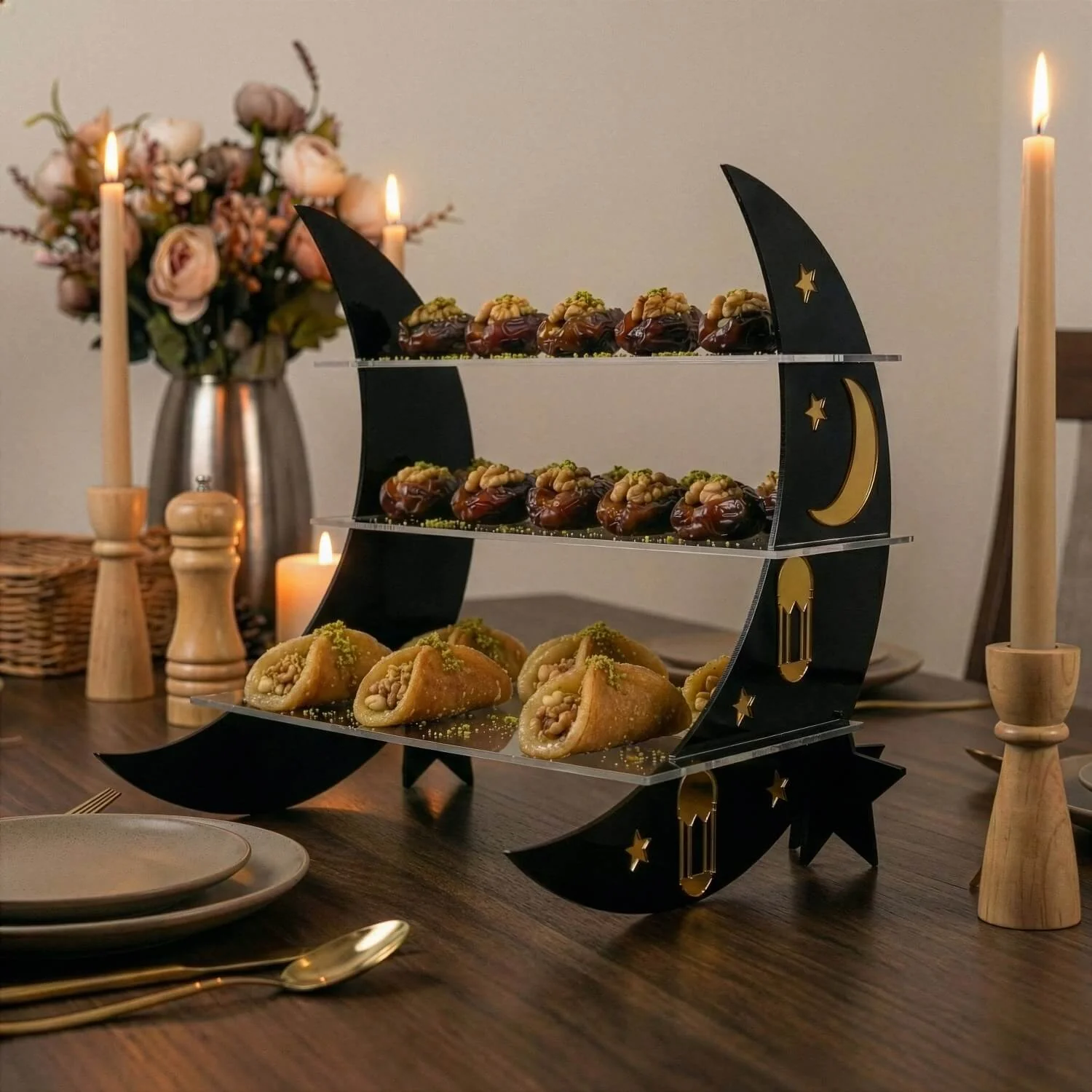 Crescent Moon Tiered Serving Stand – Ramadan Dessert Shelf - Image 4