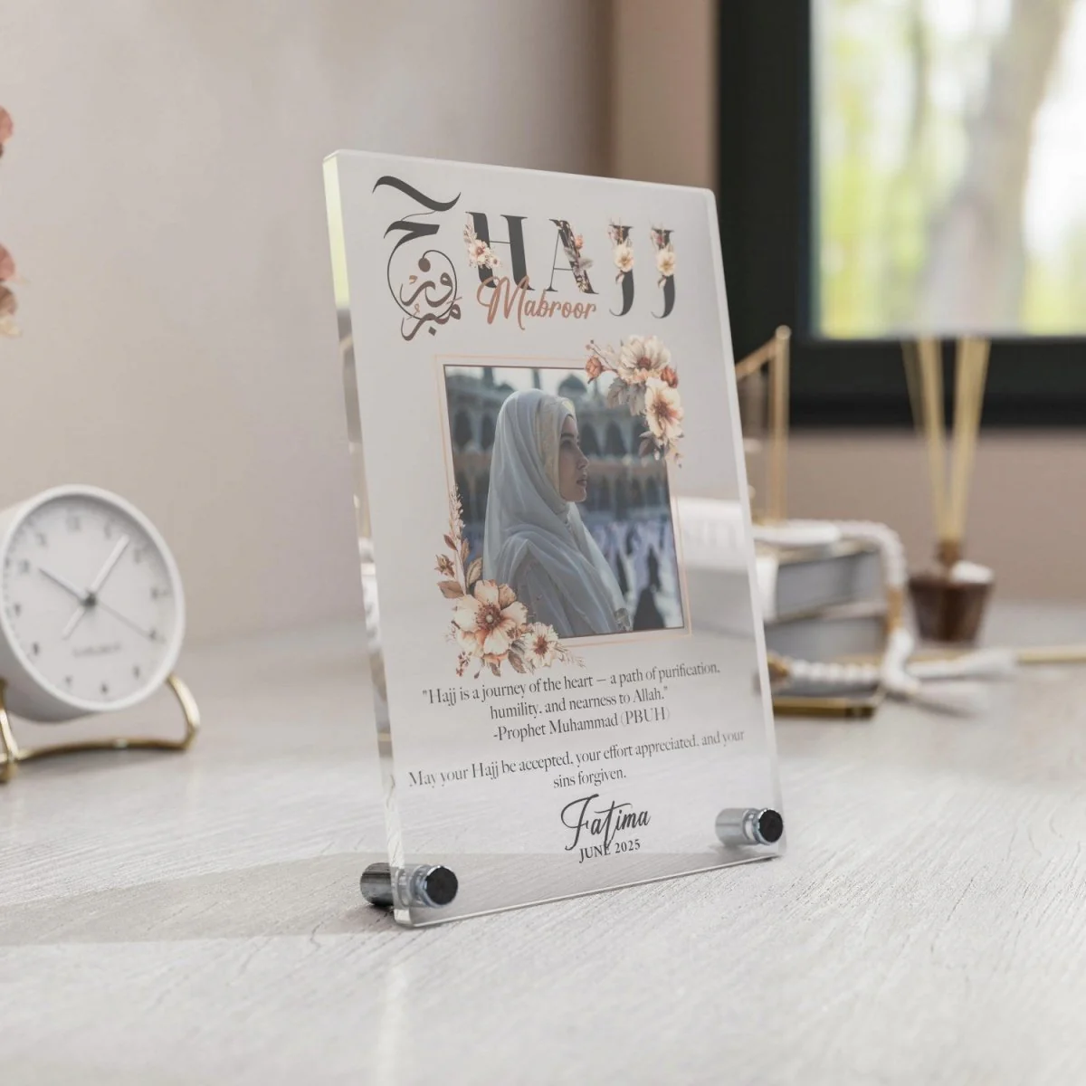 Hajj Mabroor - Vertical Tabletop Decor, Personalize with Text & Photo - Image 15