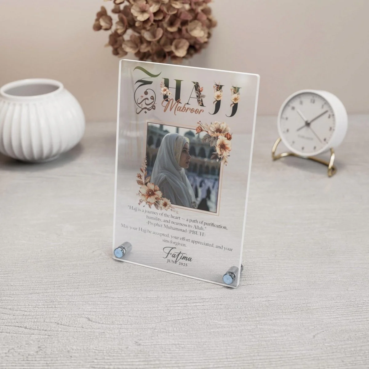 Hajj Mabroor - Vertical Tabletop Decor, Personalize with Text & Photo - Image 17