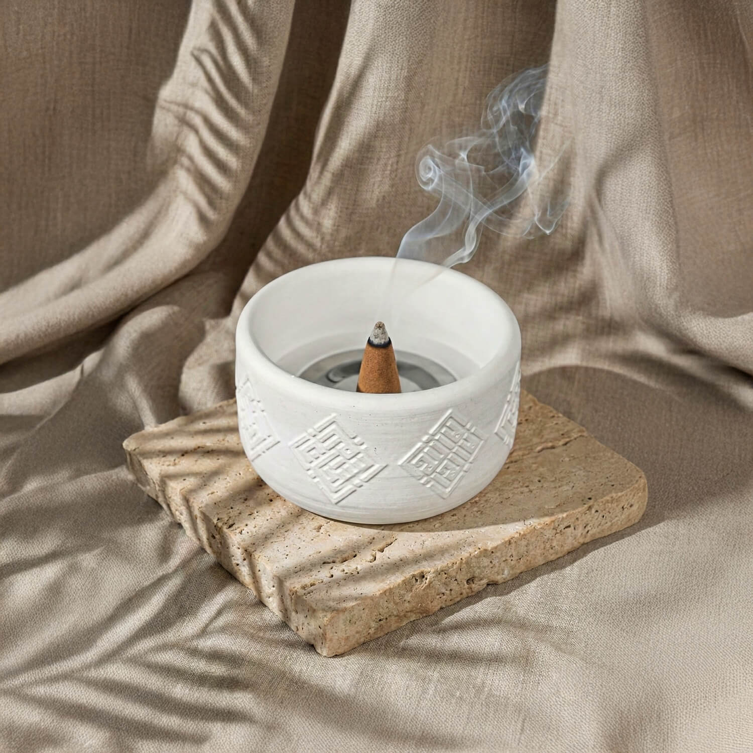 4 Dhikr Stone Cast Mabkhara – Geometric Round Kufic Incense Burner