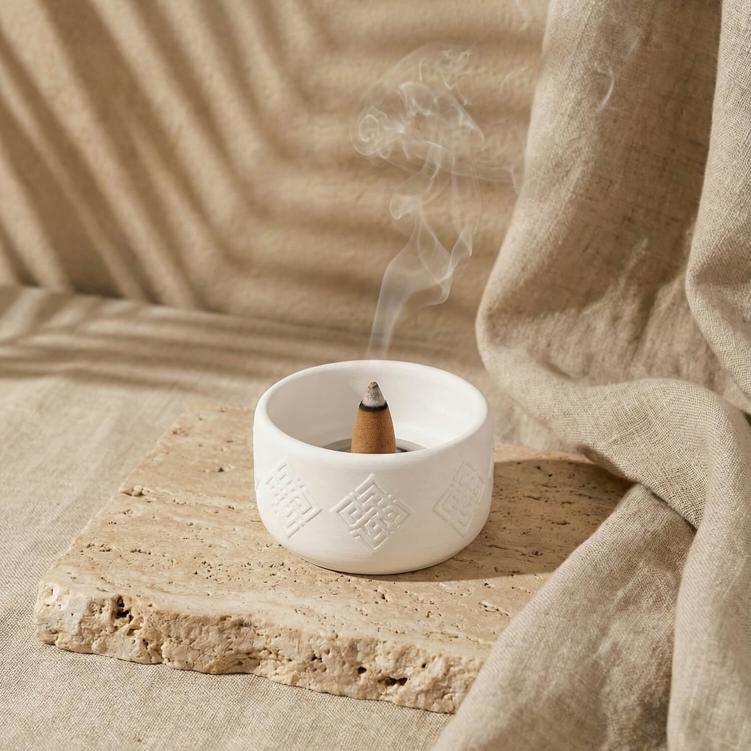 4 Dhikr Stone Cast Mabkhara – Geometric Round Kufic Incense Burner - Image 4