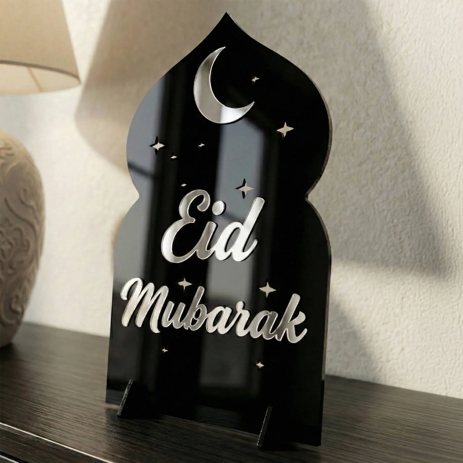 Eid Mubarak Cosmic Tabletop Decor – Moon & Stars Stand - Image 2