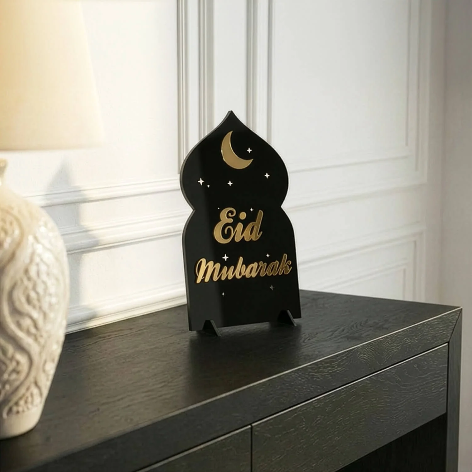 Eid Mubarak Cosmic Tabletop Decor – Moon & Stars Stand - Image 5