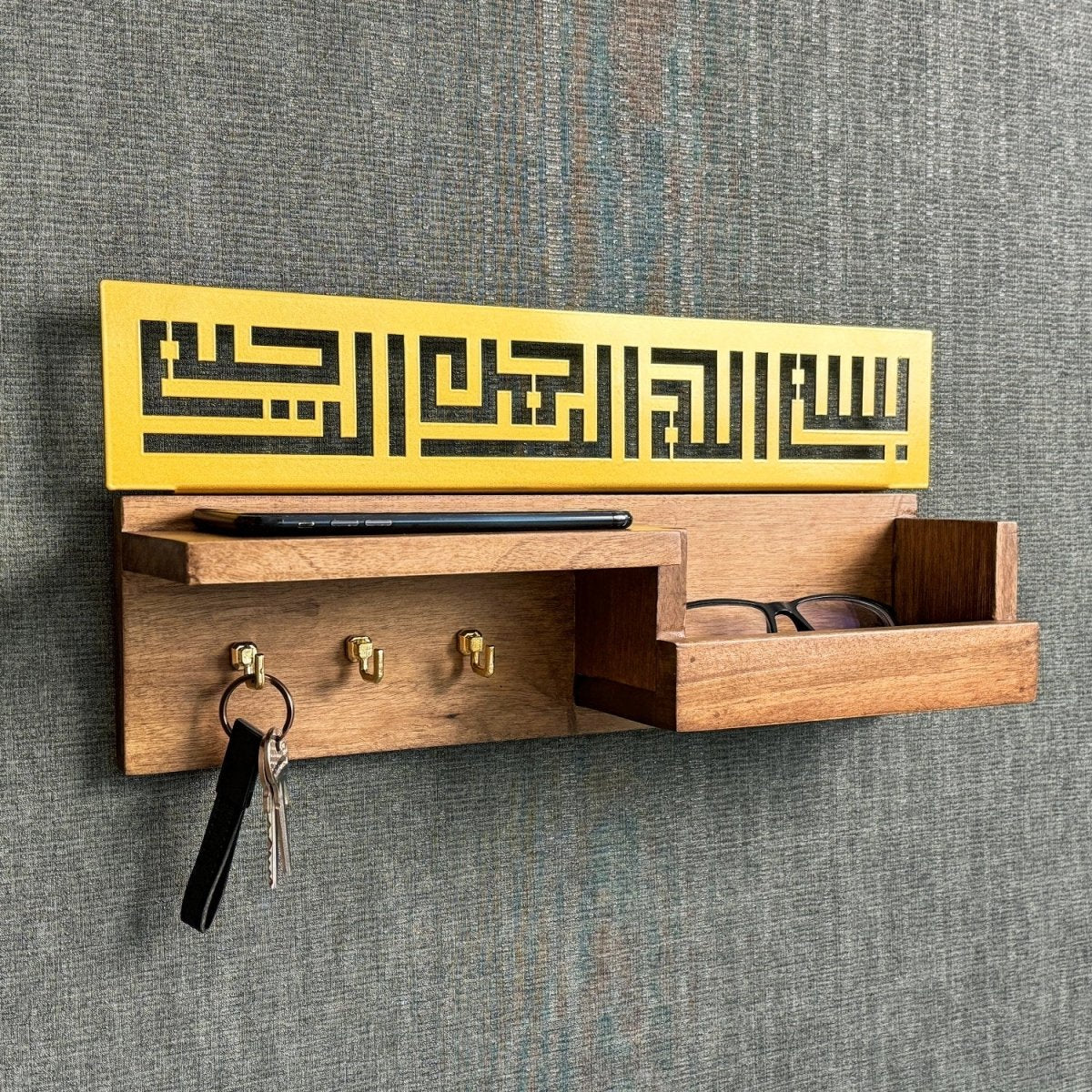 Wood Bismillah Entryway Key Holder - Basmala Kufic Calligraphy Home Decor - Image 5