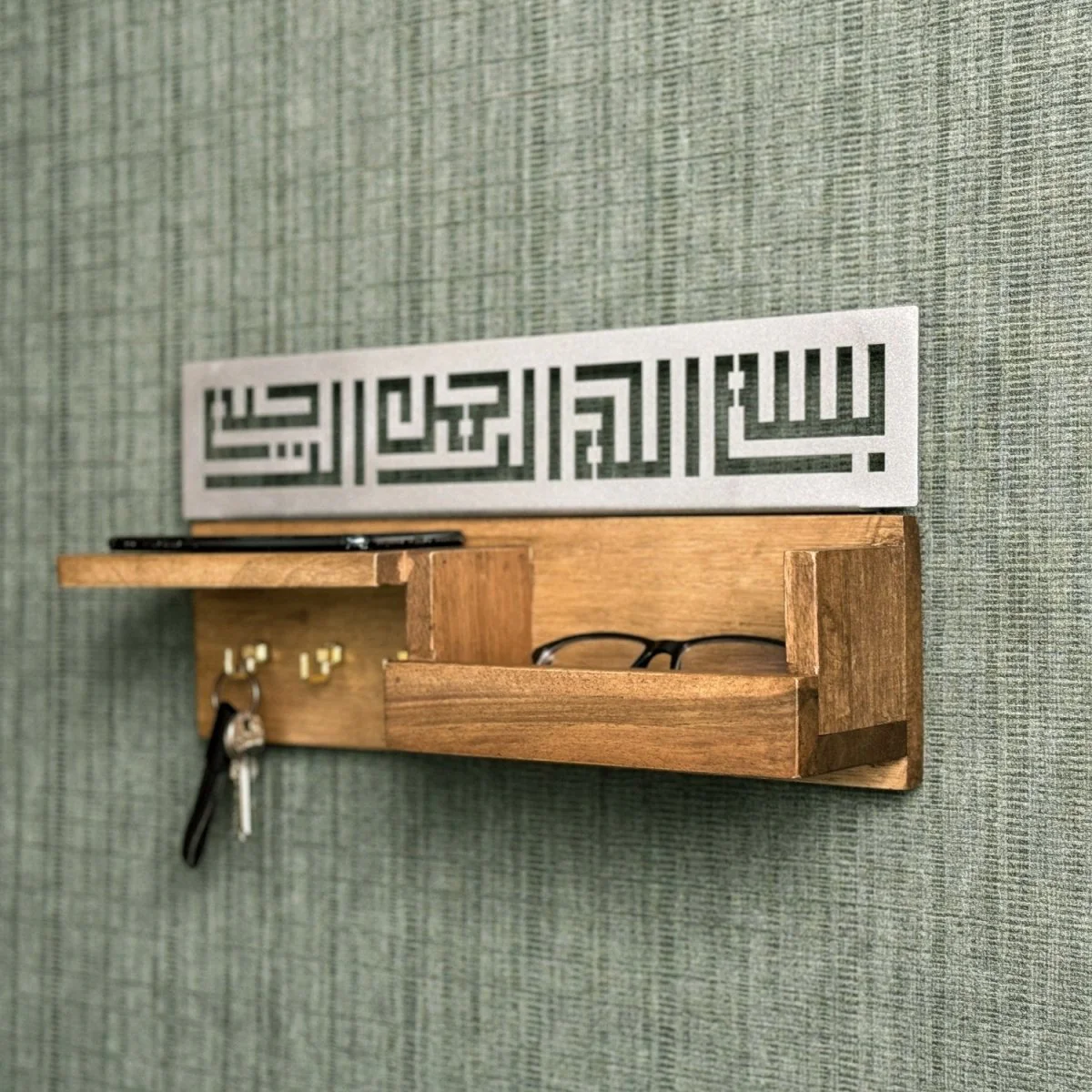 Wood Bismillah Entryway Key Holder - Basmala Kufic Calligraphy Home Decor - Image 8