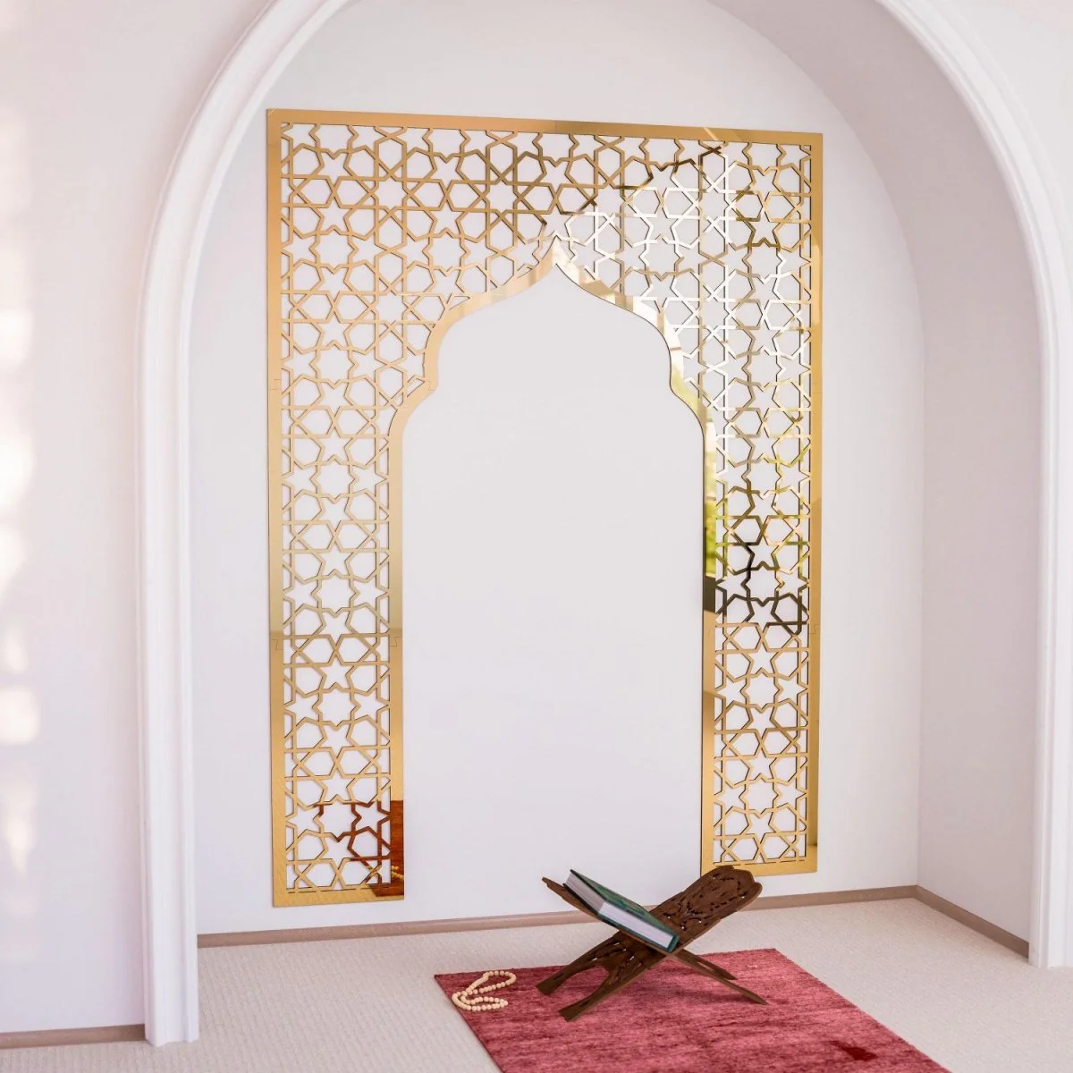 Geometric Design Mihrab - Wooden Islamic Wall Art  | Prayer Room Accent - Image 10