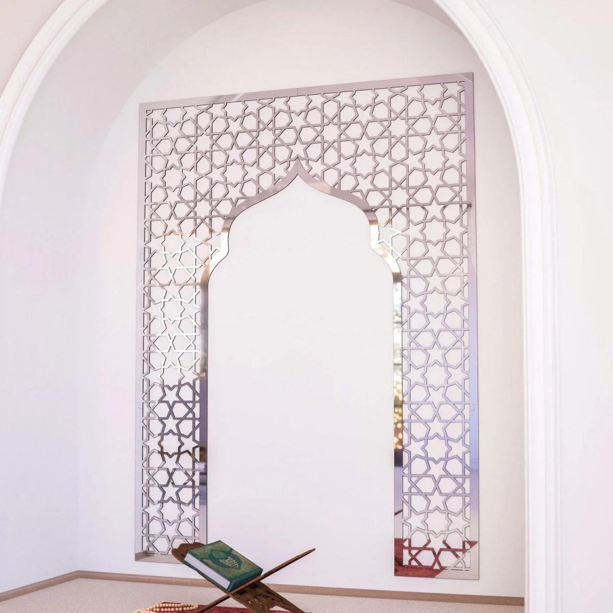 Geometric Design Mihrab - Wooden Islamic Wall Art  | Prayer Room Accent - Image 14
