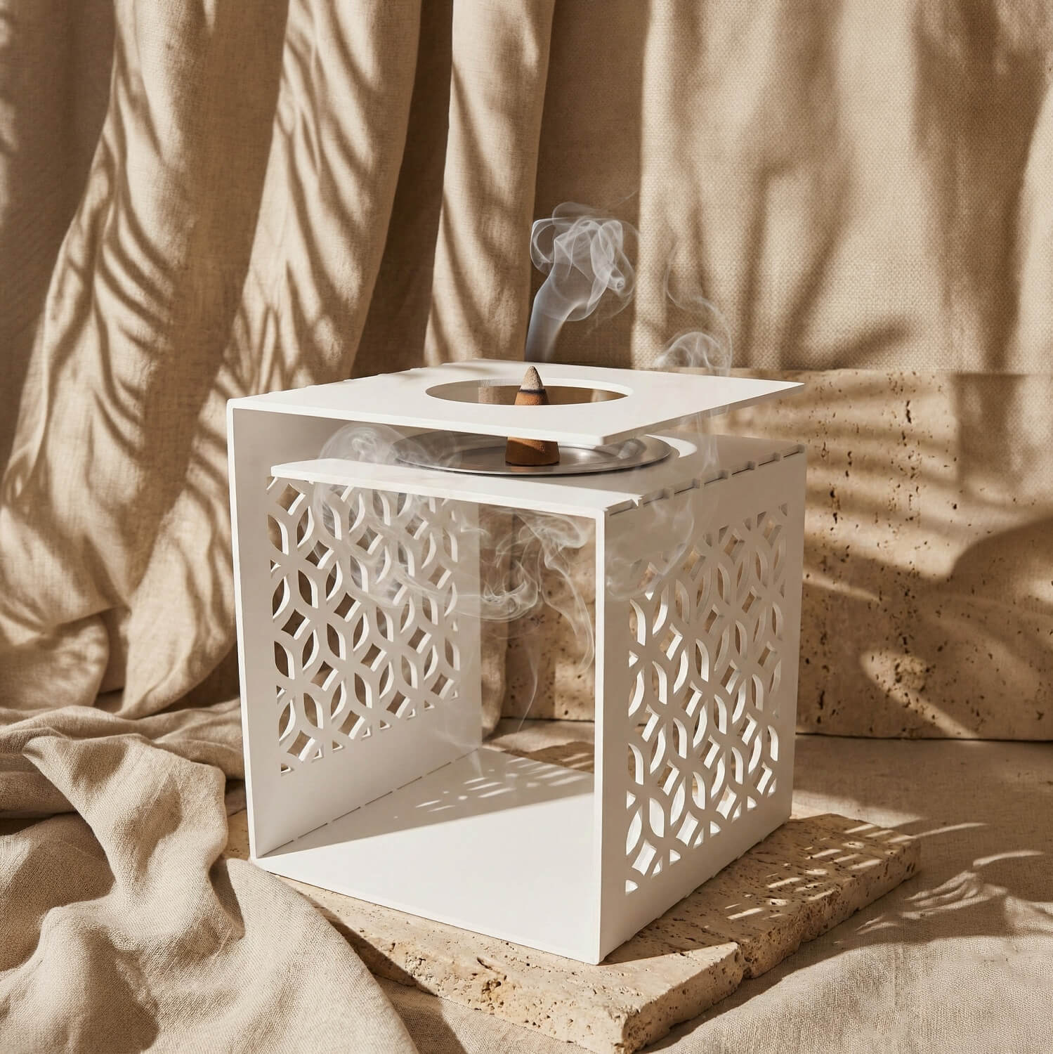 Geometric Fretwork Metal Mabkhara – Modern Islamic Incense Burner - Image 10