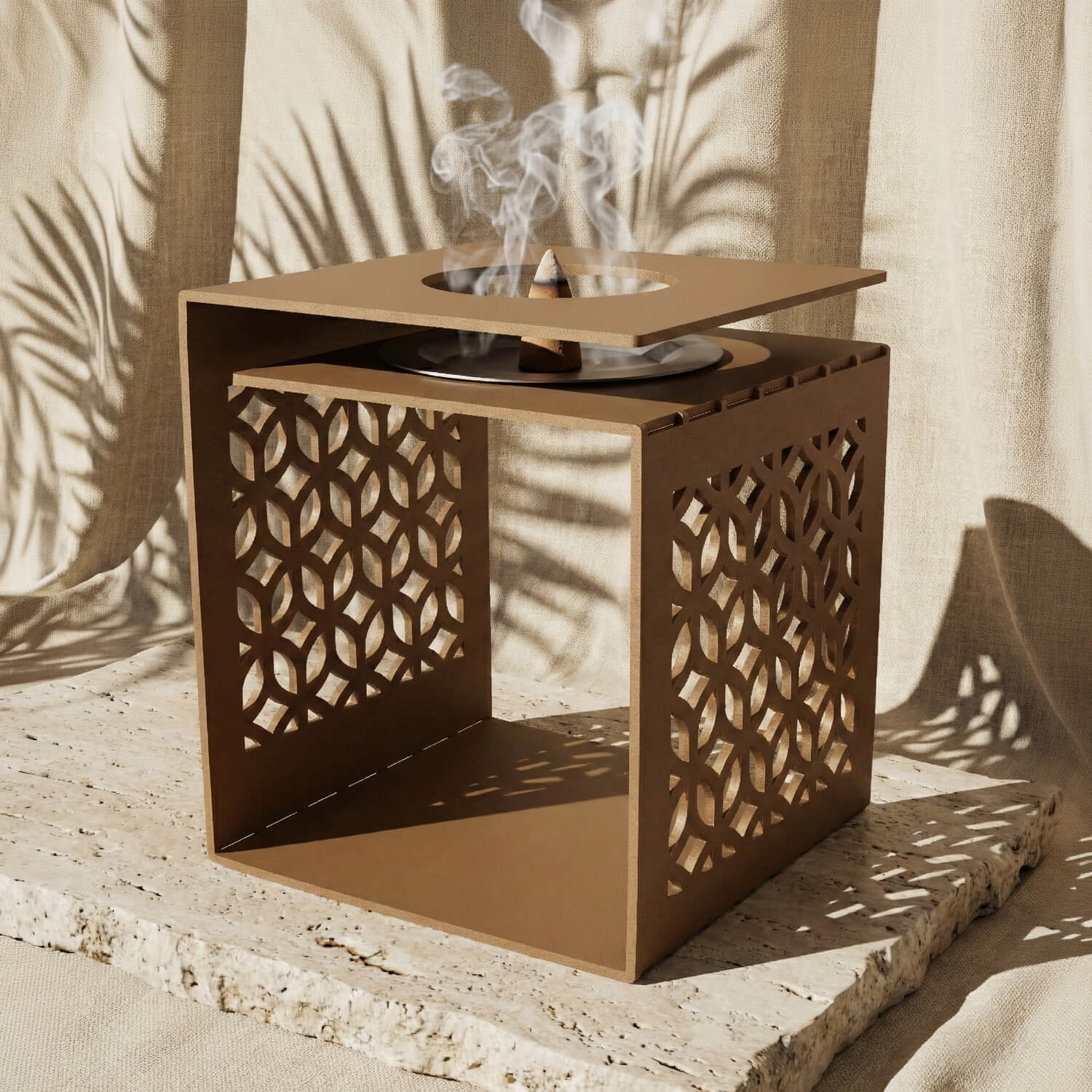 Geometric Fretwork Metal Mabkhara – Modern Islamic Incense Burner - Image 11