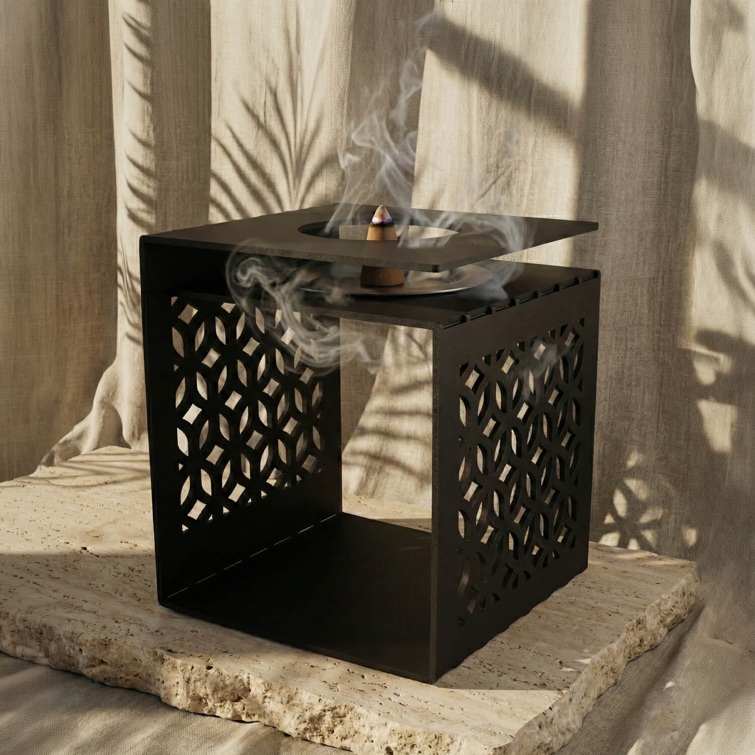Geometric Fretwork Metal Mabkhara – Modern Islamic Incense Burner - Image 13