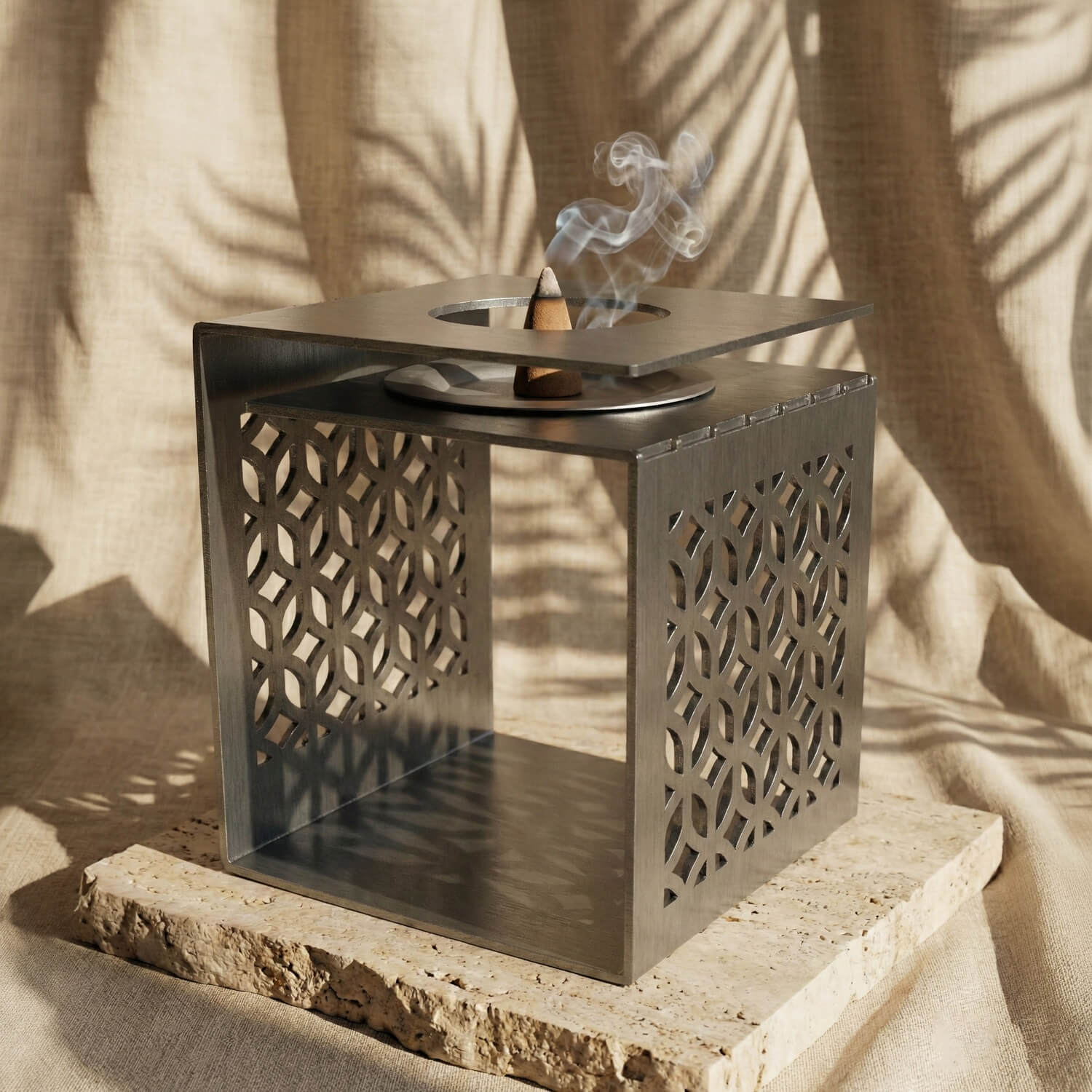 Geometric Fretwork Metal Mabkhara – Modern Islamic Incense Burner - Image 14