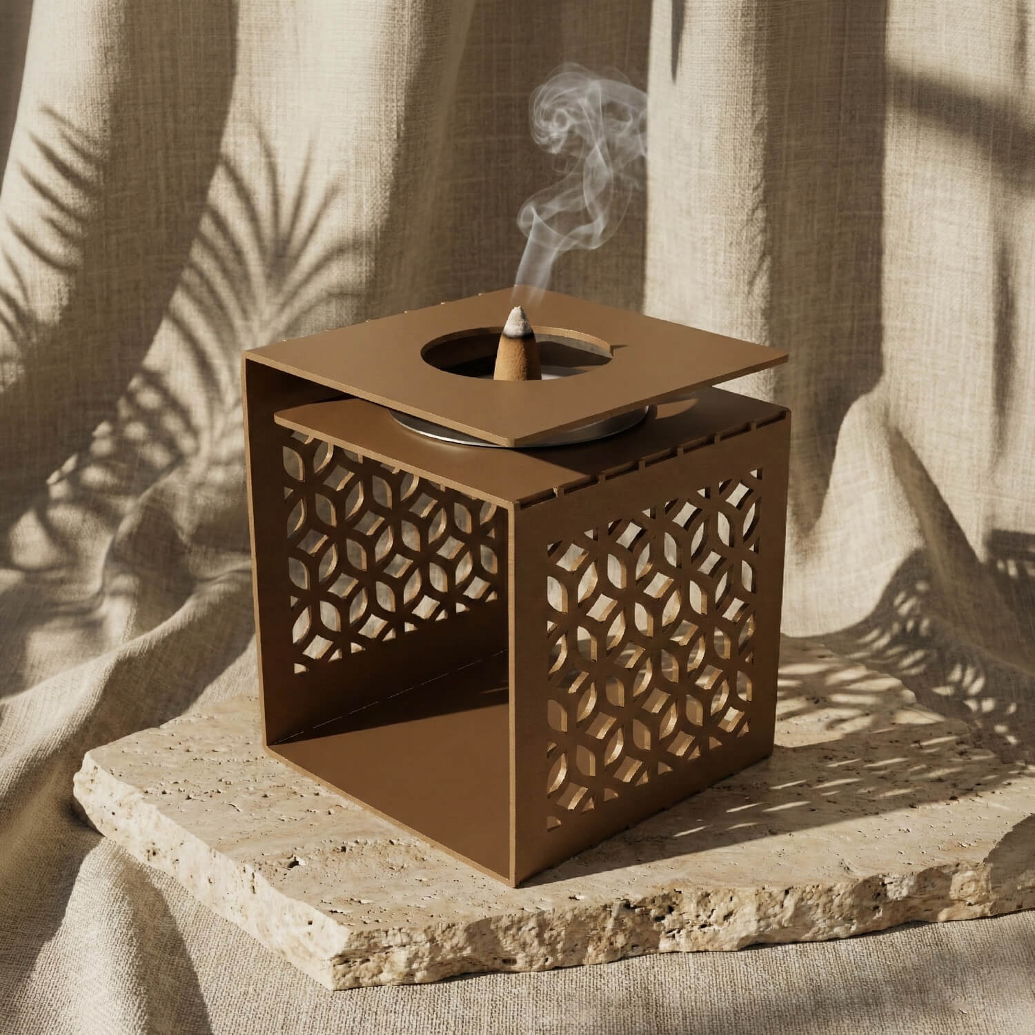 Geometric Fretwork Metal Mabkhara – Modern Islamic Incense Burner - Image 15
