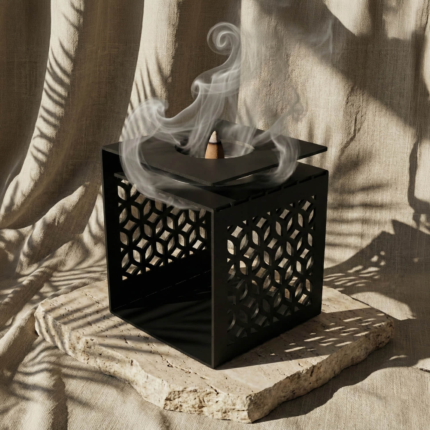 Geometric Fretwork Metal Mabkhara – Modern Islamic Incense Burner - Image 2