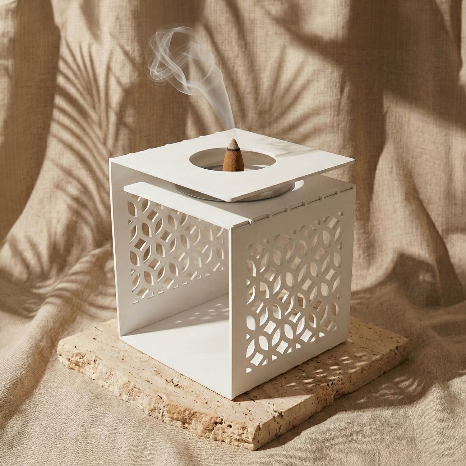 Geometric Fretwork Metal Mabkhara – Modern Islamic Incense Burner - Image 6