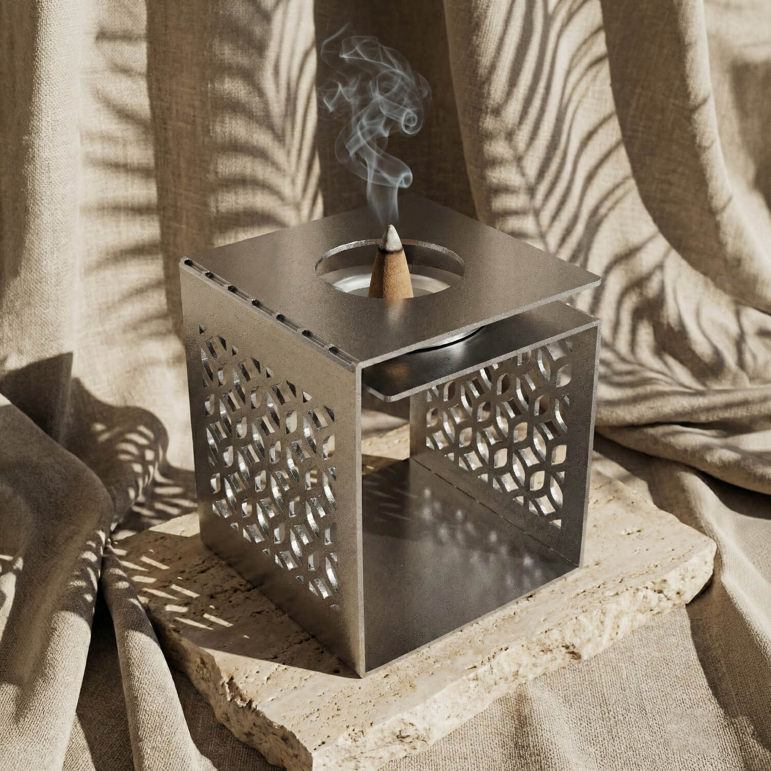 Geometric Fretwork Metal Mabkhara – Modern Islamic Incense Burner - Image 7