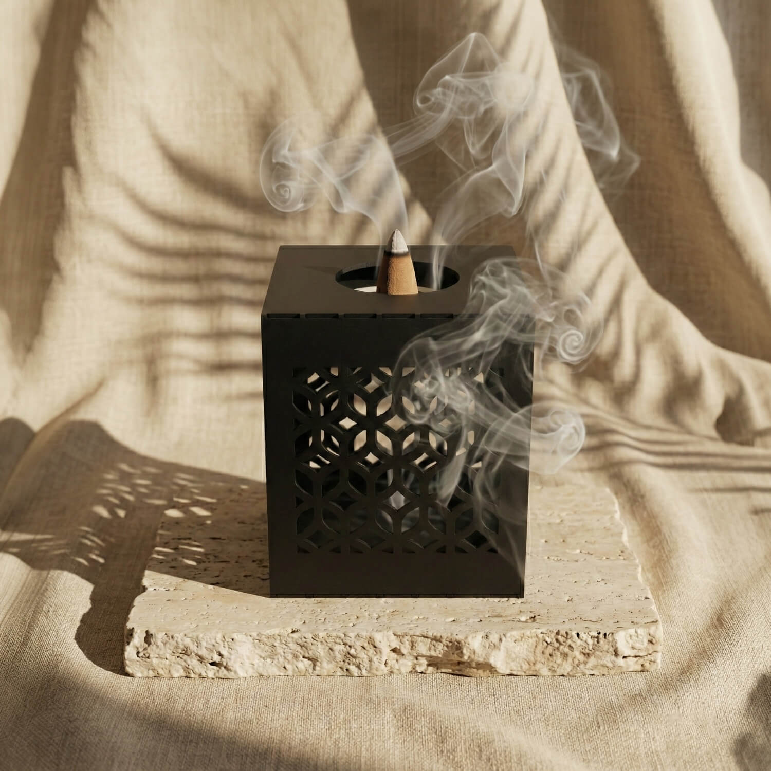 Geometric Fretwork Metal Mabkhara – Modern Islamic Incense Burner - Image 8