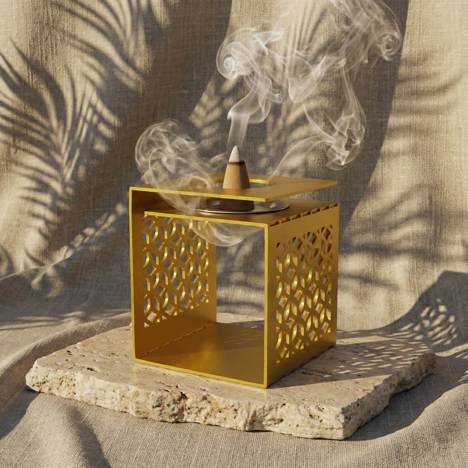 Geometric Fretwork Metal Mabkhara – Modern Islamic Incense Burner - Image 9