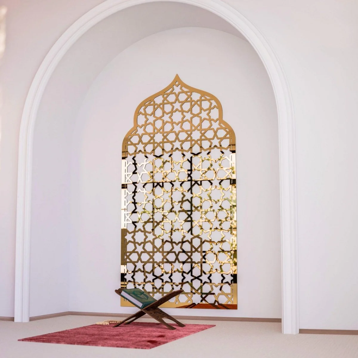 Interior Mihrab Islamic Wall Art - Wooden Prayer Niche | 8-Pointed Star Motif - Image 10
