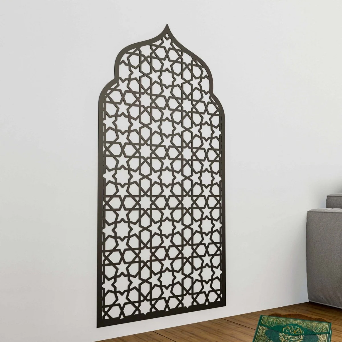 Interior Mihrab Islamic Wall Art - Wooden Prayer Niche | 8-Pointed Star Motif - Image 4