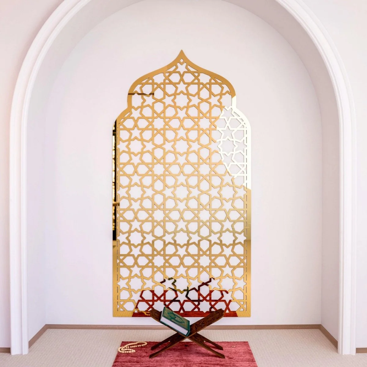 Interior Mihrab Islamic Wall Art - Wooden Prayer Niche | 8-Pointed Star Motif - Image 9