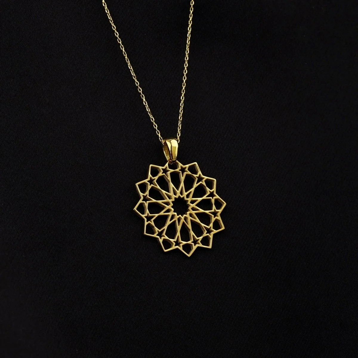Muslim Jewelry - Islamic Geometric Pattern, 18K Gold Plated Silver Pendant - Image 3