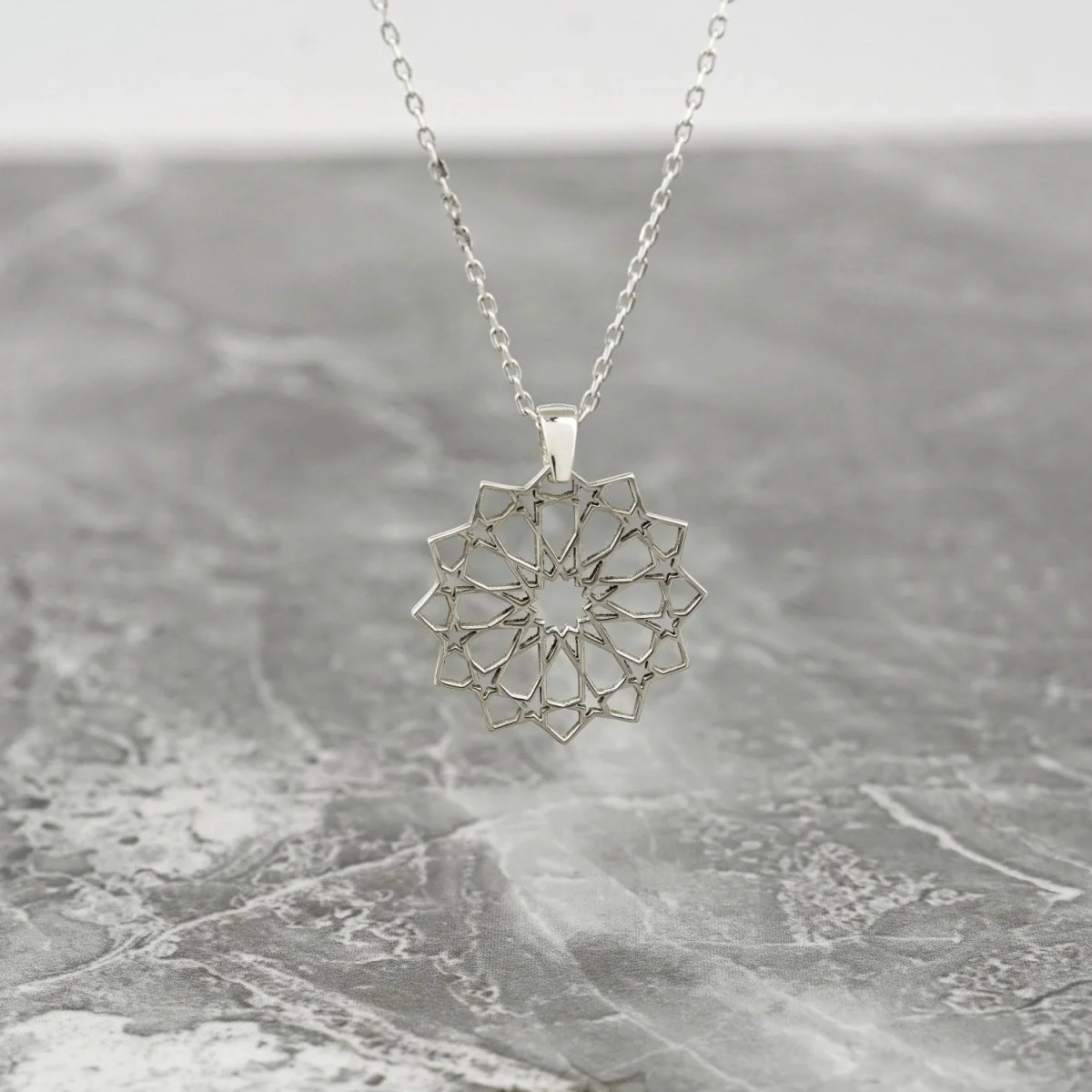 Muslim Jewelry - Islamic Geometric Pattern, 18K Gold Plated Silver Pendant - Image 7