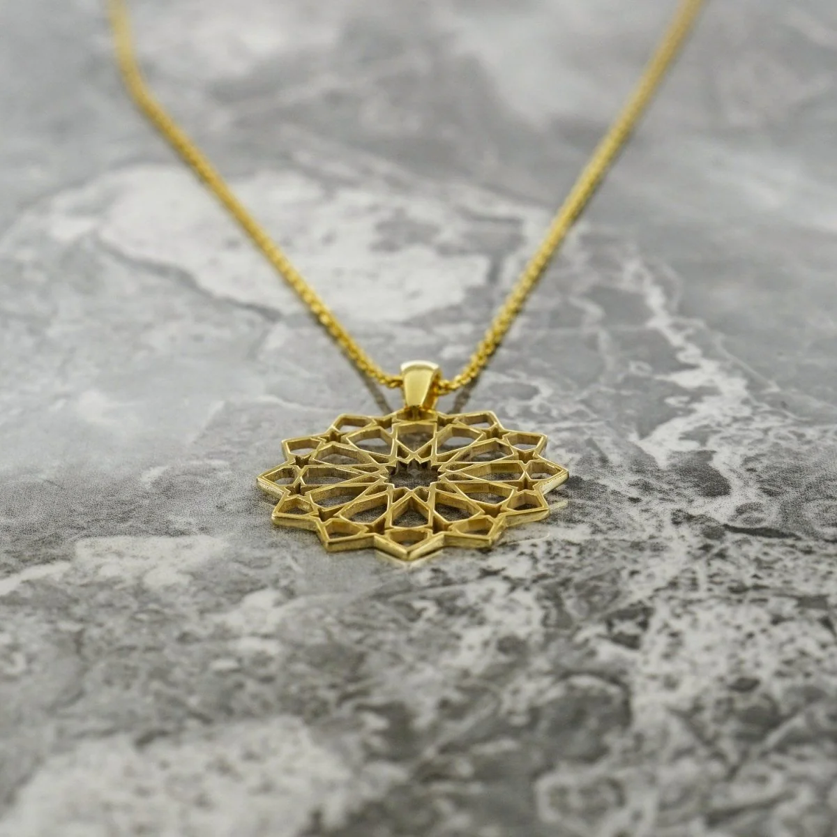 Muslim Jewelry - Islamic Geometric Pattern, 18K Gold Plated Silver Pendant - Image 8
