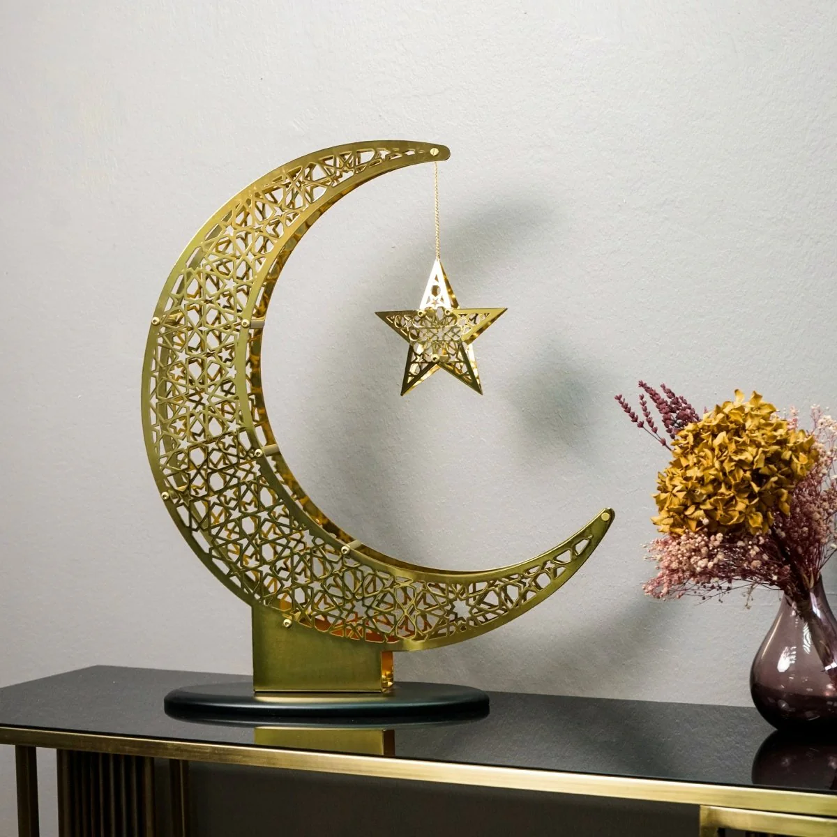 Shiny Crescent Moon & Star Metal Islamic Home Decor - Islamic Gift - Image 9