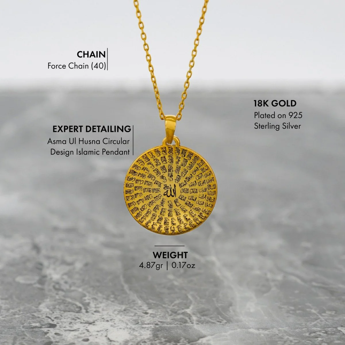 Islamic Necklace - Asma Ul Husna 18K Gold Plated Silver Pendant - Image 5