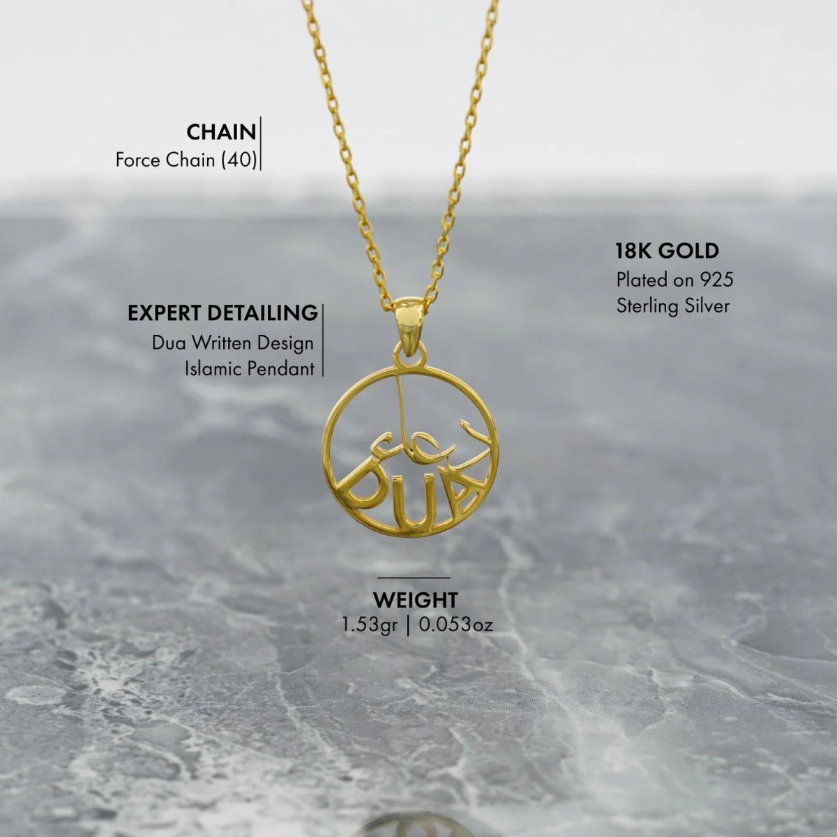 Islamic Necklace - Dua Written 18K Gold Plated Silver Pendant - Image 4