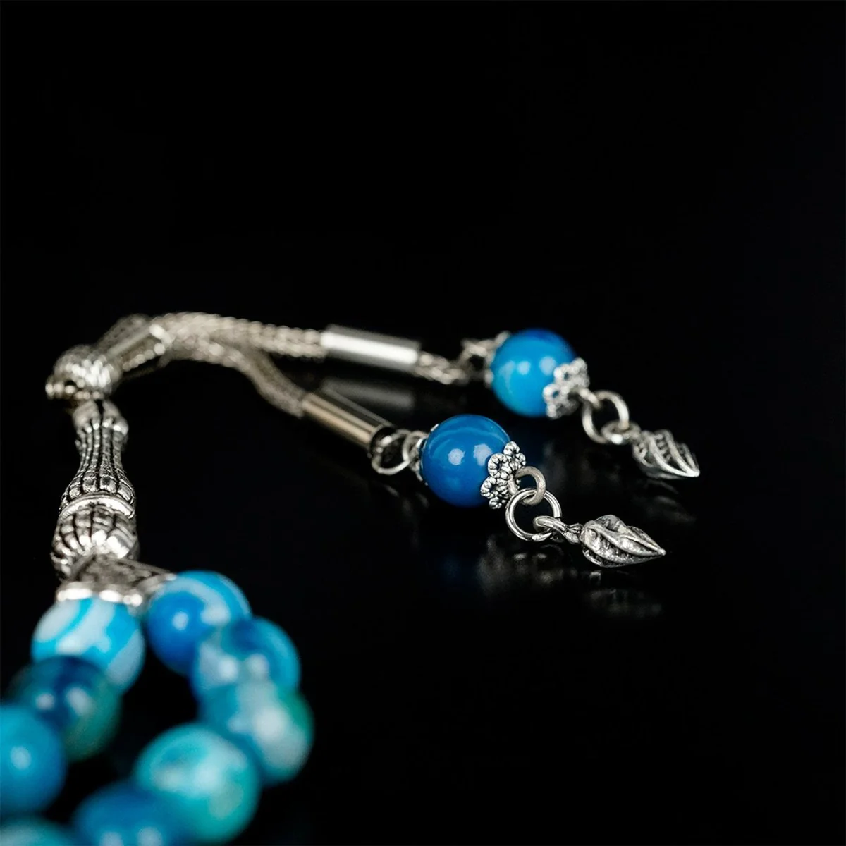 Islamic Prayer Beads - Aqua Blue Marbled Agate Stone | Dhikr Beads - Image 3