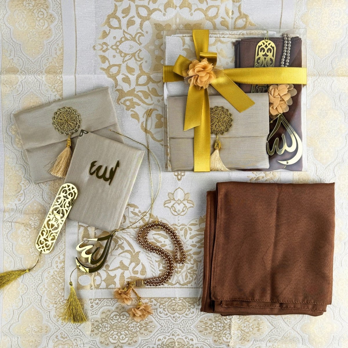 Islamic Prayer Rug Mat, Cream Color Prayer Set - Image 13