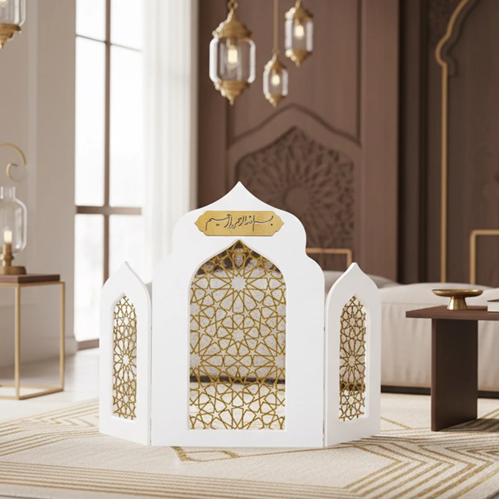 Islamic Triple Foldable Wooden Mihrab – Masterpiece Prayer Room Decor - Image 14