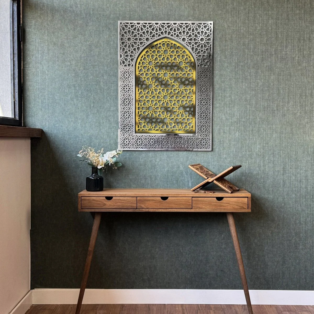 Islamic Wall Art, Mihrab Design Islamic Artwork - Shiny Metal - Image 4