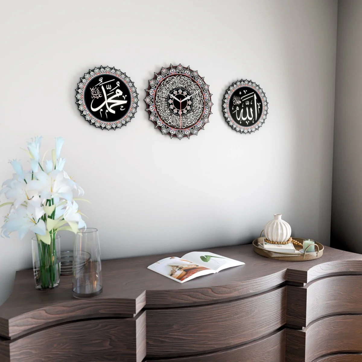 Islamic Wall Clock with Ayatul Kursi Calligraphy - Elegant Muslim Home Decor - Image 5